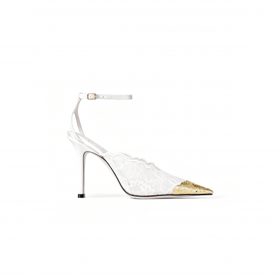 JIMMY CHOO ROSE LACE PUMPS WITH METAL LACE DETAIL